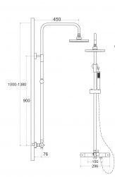 rysunek techniczny Decco/Illusion zestaw prysznicowy ścienny termostatyczny złoty BP-DIT-ZL
