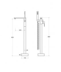 rysunek techniczny Varium bateria wannowo-prysznicowa wolnostojąca chrom BW-V-CH
