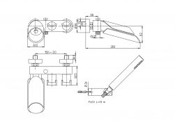 rysunek techniczny Morgana bateria wannowo-prysznicowa ścienna chrom 73CR105VR