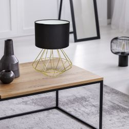 Drewniany stolik z czarno-złotą lampką stołową Lupo Black/Gold
