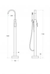rysunek techniczny Modern II bateria wannowo-prysznicowa wolnostojąca chrom BW-MII-CH