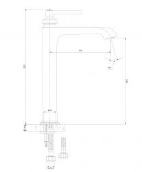 rysunek techniczny Armance bateria umywalkowa stojąca wysoka 32 cm miedź antyczna AM5213ORB