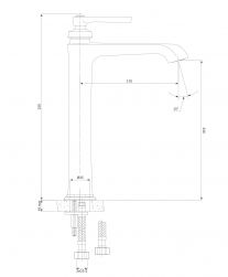 rysunek techniczny Armance bateria umywalkowa stojąca wysoka 32 cm chrom AM5213CR