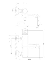 rysunek techniczny Armance bateria wannowo-prysznicowa ścienna mosiądz szczotkowany AM5230BSB