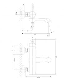 rysunek techniczny Armance bateria wannowo-prysznicowa ścienna chrom AM5230CR