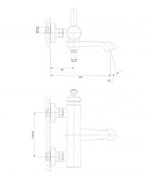 rysunek techniczny Armance bateria wannowo-prysznicowa ścienna złota AM5230GL