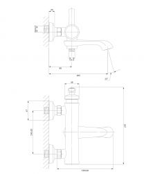 rysunek techniczny Armance bateria wannowo-prysznicowa ścienna miedź antyczna AM5230ORB