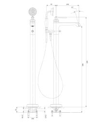 rysunek techniczny Armance bateria wannowo-prysznicowa wolnostojąca mosiądz szczotkowany AM5233BSB