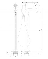 rysunek techniczny Armance bateria wannowo-prysznicowa wolnostojąca złota AM5233GL