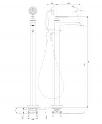 rysunek techniczny Armance bateria wannowo-prysznicowa wolnostojąca miedź antyczna AM5233ORB