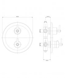 rysunek techniczny Armance bateria wannowo-prysznicowa podtynkowa termostatyczna miedź antyczna AM5238/6ORB