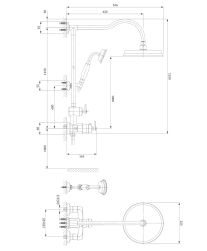 rysunek techniczny Armance zestaw prysznicowy ścienny termostatyczny mosiądz szczotkowany AM5244/6BSB