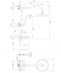 rysunek techniczny Armance zestaw prysznicowy ścienny termostatyczny chrom AM5244/6CR