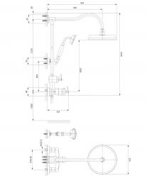 rysunek techniczny Armance zestaw prysznicowy ścienny termostatyczny złoty AM5244/6GL