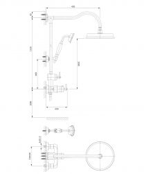 rysunek techniczny Armance zestaw prysznicowy ścienny termostatyczny miedź antyczna AM5244/6ORB