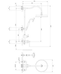 rysunek techniczny Armance zestaw prysznicowy ścienny mosiądz szczotkowany AM5244BSB