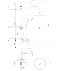 rysunek techniczny Armance zestaw prysznicowy ścienny chrom AM5244CR