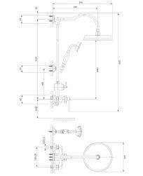 rysunek techniczny Armance zestaw prysznicowy ścienny złoty AM5244GL