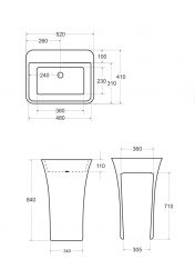 rysunek techniczny Assos S-Line umywalka wolnostojąca prostokątna 40x50 cm biała #UMD-AP-WO