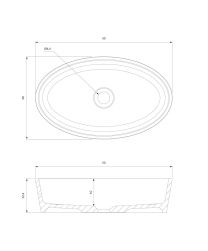 rysunek techniczny Bari M+ umywalka nablatowa owalna 30x50 cm biała/szara BARI500UNBSP