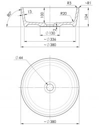 rysunek techniczny Bari M+ umywalka nablatowa okrągła 38 cm biała BARIUNBP