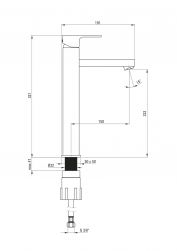 rysunek techniczny Anemon Bis bateria umywalkowa stojąca wysoka czarna BBZ_N21K