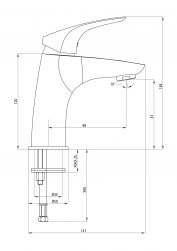 rysunek techniczny Cynia bateria umywalkowa stojąca niska chrom BCY 021M