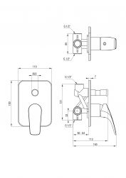 rysunek techniczny baterii Alpinia zestaw prysznicowy podtynkowy chrom NAC_09LP