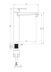 rysunek techniczny Corio bateria umywalkowa stojąca wysoka chrom BFC_020K