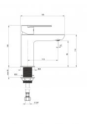 rysunek techniczny Alpinia bateria umywalkowa stojąca chrom BGA_020M