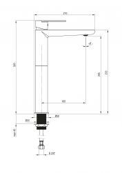 rysunek techniczny Alpinia bateria umywalkowa stojąca wysoka chrom BGA_021K