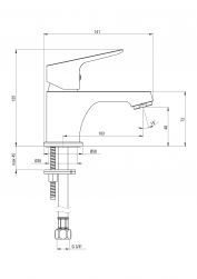 rysunek techniczny Chaber bateria umywalkowa stojąca niska chrom BGC_020M