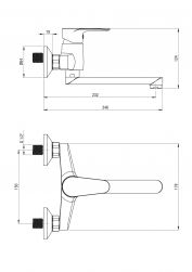 rysunek techniczny Chaber bateria umywalkowa ścienna chrom BGC_050M