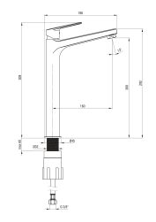 rysunek techniczny Alpinia bateria umywalkowa stojąca wysoka złota BGA_Z20K