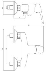 rysunek techniczny Boro bateria prysznicowa ścienna chrom BMO_040M