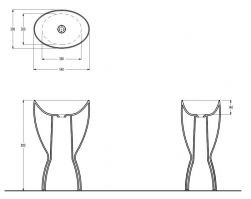 rysunek techniczny Bobo umywalka wolnostojąca owalna 38x54 cm biała 01519001