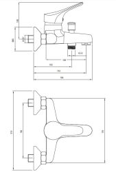 rysunek techniczny Joko bateria wannowo-prysznicowa ścienna chrom BOJ_010M