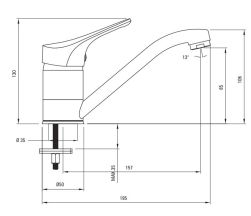 rysunek techniczny Joko bateria umywalkowa stojąca chrom BOJ_026M