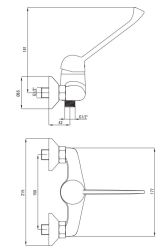 rysunek techniczny Joko bateria prysznicowa ścienna z dźwignią Clinic chrom BOJ_040C