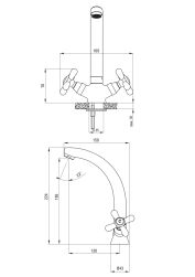 rysunek techniczny Symetrio bateria umywalkowa stojąca chrom BOS_020D