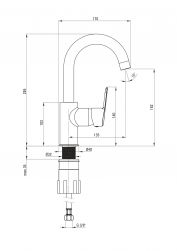 rysunek techniczny Arnika bateria umywalkowa stojąca chrom BQA_024M