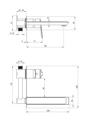 rysunek techniczny Arnika bateria umywalkowa podtynkowa grafitowa BQA_D54L