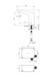 rysunek techniczny Hiacynt bateria umywalkowa stojąca bezdotykowa bez regulacji temperatury chrom - 4xAA BQH_028R