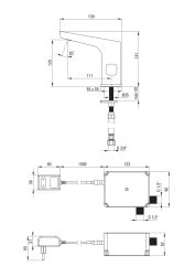 rysunek techniczny Hiacynt bateria umywalkowa stojąca bezdotykowa z regulacją temperatury chrom 230/6V BQH_029V