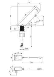rysunek techniczny Sense bateria umywalkowa bezdotykowa bez regulacji temperatury 230/6V czarna BQR_N28V