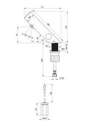 rysunek techniczny Sense bateria umywalkowa bezdotykowa z regulacją temperatury 4xAA stal szczotkowana BQR_F29R