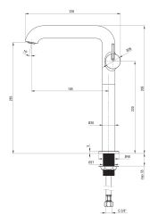 rysunek techniczny Silia bateria umywalkowa stojąca wysoka czarna BQS_N24K