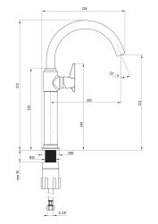 rysunek techniczny Temisto bateria umywalkowa stojąca wysoka chrom BQT_020K