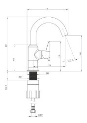 rysunek techniczny Temisto bateria umywalkowa stojąca chrom BQT_020M