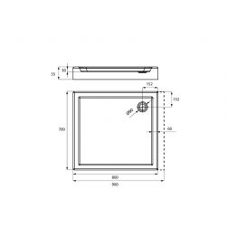 rysunek techniczny Primero brodzik prostokątny 70x80 cm biały MSBR-D104A-70-80